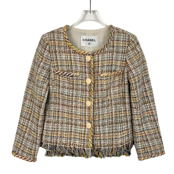 Chanel Multicolor Tweed Jacket With Fringe Hem & Button Details - Picture 2 of 8